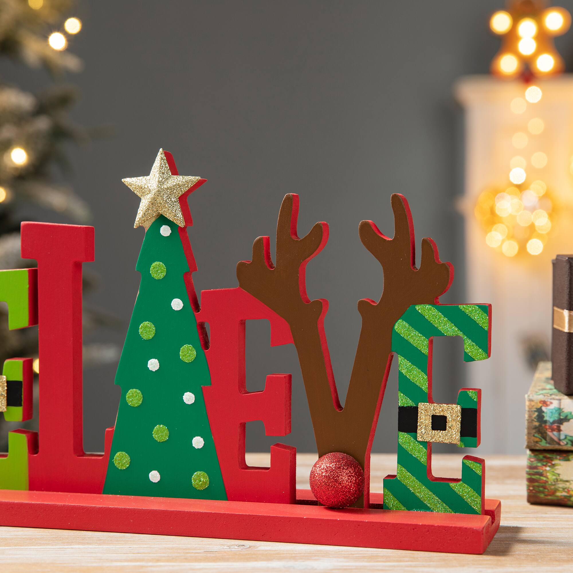 Glitzhome® 14'' BELIEVE Wooden Christmas Table Décor